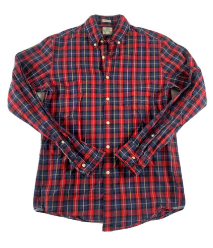 J Crew Plaid Button Up Shirt Adult Small Red Blue Long Sleeve Mens S Slim Fit - Afbeelding 1 van 7