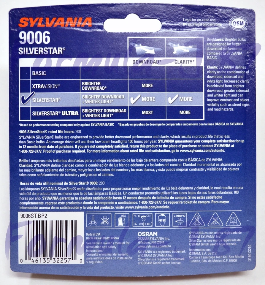 Sylvania Silverstar 9006 HB4 55W Dos Bombillas Luz Antiniebla Repuesto Lámpara OE Halógena Foto 3 de 4
