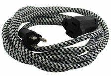 HOUNDSTOOTH Black & White Rayon Covered 9 Foot Extension Cord SVT 18/3 w/ Plug