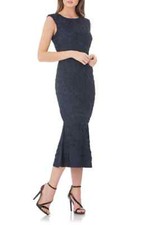 JS COLLECTIONS SOUTACHE  MESH MERMAID GOWN navy DRESS sz 10