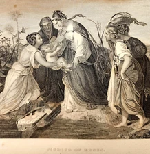 1873 Finding Baby Moses Steel Engraving Victorian Bible History Antique F12A