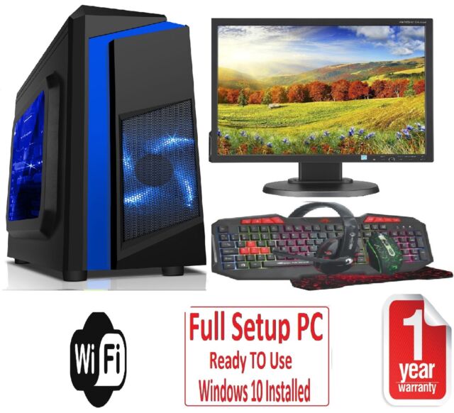 Fast Gaming PC Computer Bundle Intel Core i5 16GB 1TB Windows 10 GT710 F3 BLUE