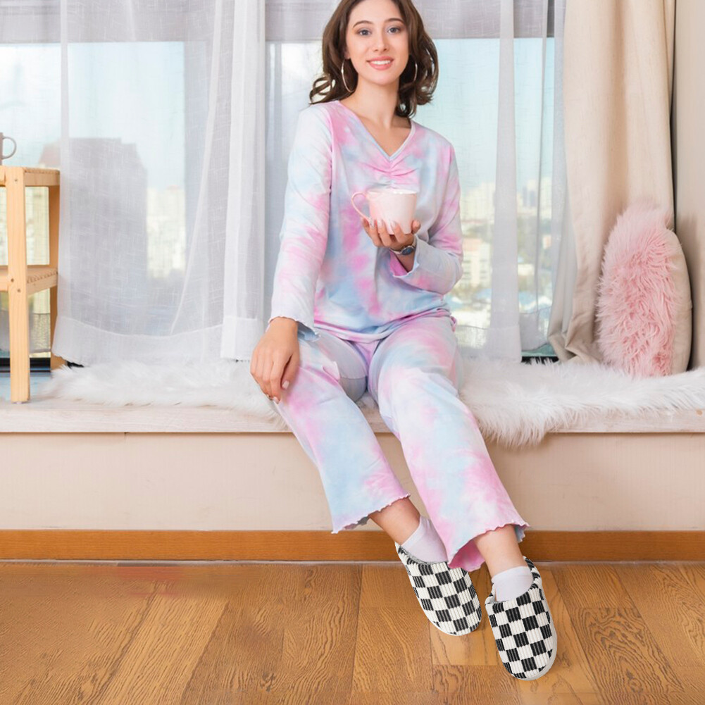 APL Pantofole donna comode alla moda ciabatte a scacchiera antiscivolo peluche