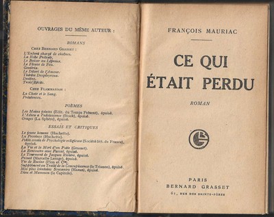 Mauriac Ce qui etait perdu Novel Suspicion 1930 French Literature