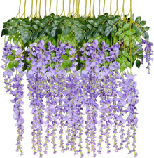 12 Pack 3.6Ft Artificial Wisteria Vine Garland Silk Flowers for Decor Purple