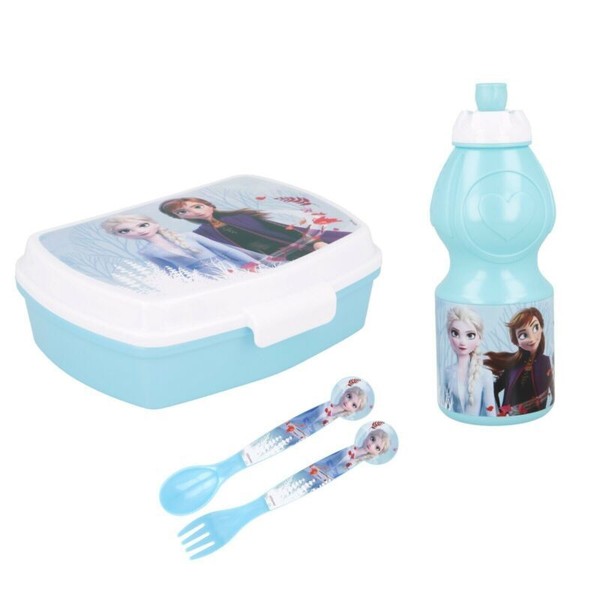 Disney Die Eiskönigin Anna 4 Teiliges Set Brotdose - Trinkflasche - LöFfel Gabel-image
