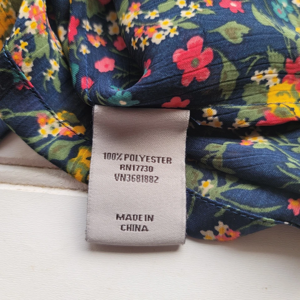 Tucker For Target Navy Blue Red Yellow Floral Spaghetti Strap Top Crinkle Sz S - Imagem 4 de 4