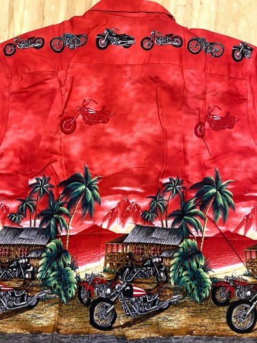 VINTAGE Hawaiian Motorcycle Graphic Hawaiian Shirt made in Hawaii USA - Picture 2 of 4