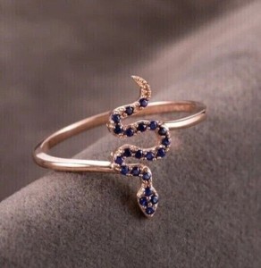 Authentic 1.0Ct Round Simulated Sapphire Serpent Snake Women's Ring 14k Rose Gold Plated