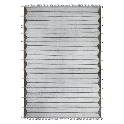 10'x14'5'' Daisy White Hand Knotted Horizontal Line Pattern Moroccan Rug R89178