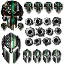 THIN GREEN LINE MOLON LABE BULLET HOLE USA AMERICAN FLAG SKULL STICKER DECAL CAR