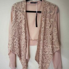 Hazel Hazel Crochet Lace Front Half Jacket Chiffon Cardigan Long Sleeve Size M