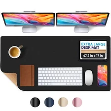 Desk Protector Mat Dual Sided Cork Leather Non-Slip Waterproof Large Office