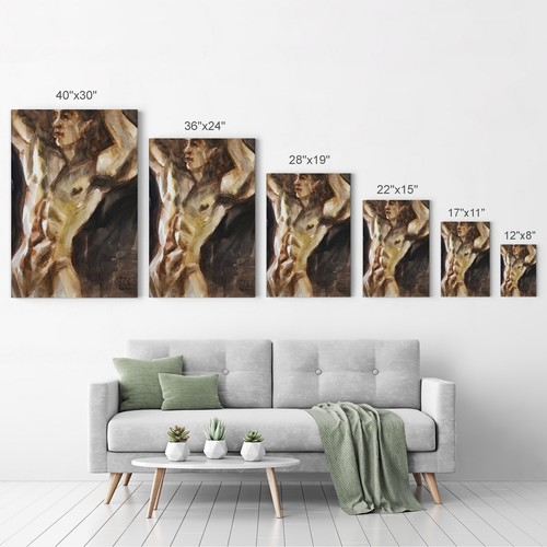 Sexy Handsome Naked Man Portrait Watercolor LGBT Nude Gay Canvas Wall Art Print - Picture 7 of 7