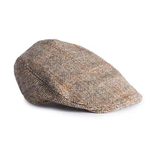 Brown Tweed Cap Herringbone Touring 100% Wool Irish Donegal Design