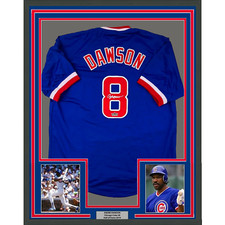 Framed Facsimile Autographed Andre Dawson 33x42 Blue Reprint Laser Auto Jersey