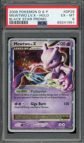 2008 PSA 6 Pokemon D&P Mewtwo Lv.X DP28 Black Star Promo Card EX-MT
