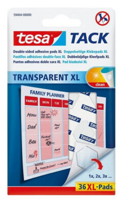 Tesa   Tack XL Klebepads transparent 36 doppelseitige Pads wieder ablösbar