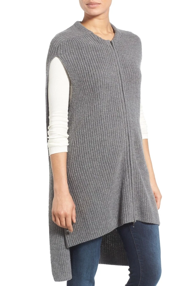 Chaleco suéter gris halógeno 164791 para mujer tejido sin mangas con cremallera talla Talla única Foto 3 de 3