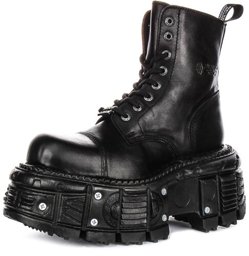 Newrock Leather Tank Chunkky Platform Lace Up Boot Black UK 4 - 12 - Picture 6 of 6