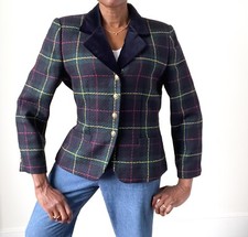 Plaid Boucle Wool Jacket - Vintage - Kasper / Asl - Blue / Green - Fit L / 14