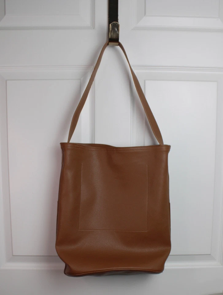 NWOT Women's Lands' End Faux Leather Bucket Bag Dark Caramel Brown Single Strap - Image 2 of 4