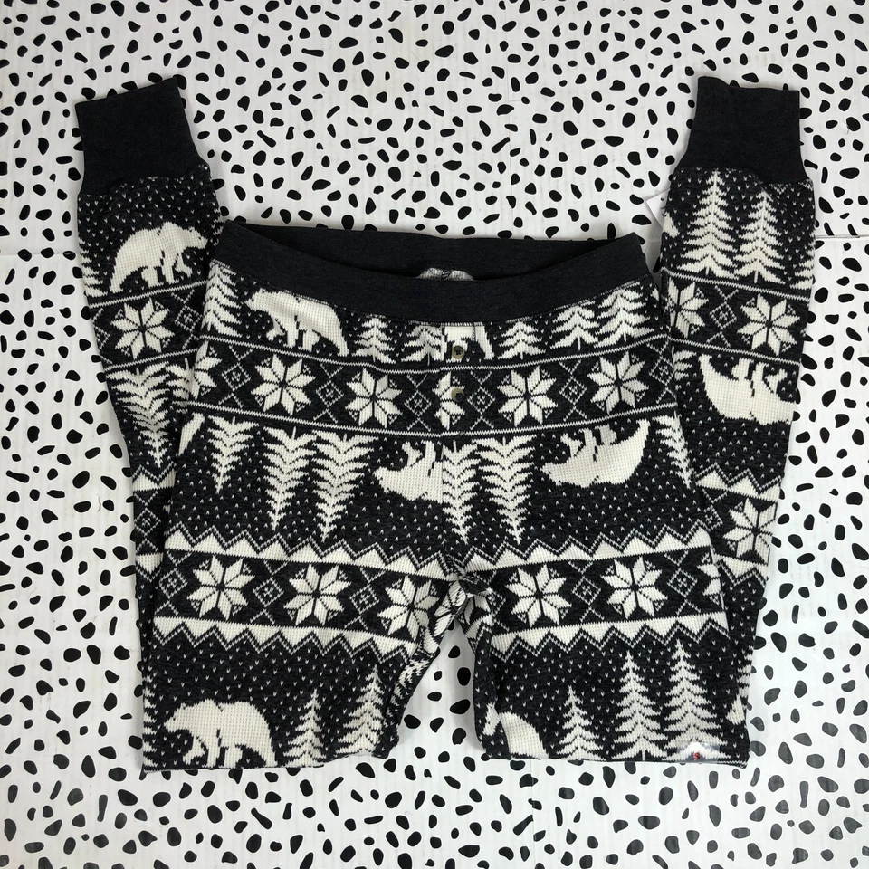 ANTIGUO AZUL MARINO Gris Blanco Invierno Gráfico Térmico Pijama Camisa Pantalón Conjunto XS Foto 3 de 4