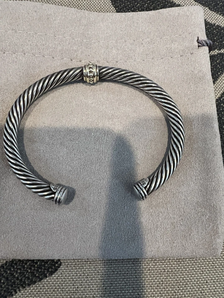 David Yurman Sterling Silver Gold Classic Cuff Bracelet - Image 2 of 4