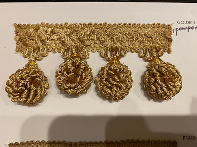 HIGH END DESIGNER POMPOM TRIM TOP QUALITY 3'' - 25 Meters Golden