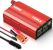YSOLX 500W Power Inverter 12V to 110V for Vehicles - with Dual Fast 500W, Red