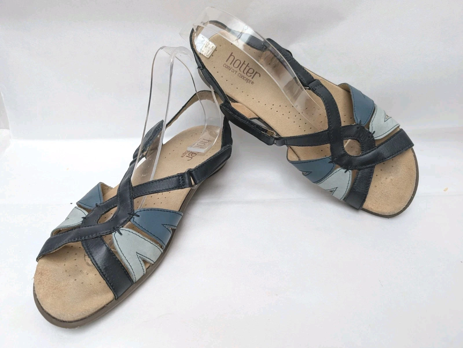 HOTTER FLARE UK 7 Standard Fit Strappy Sandals Blue Leather Used Condition