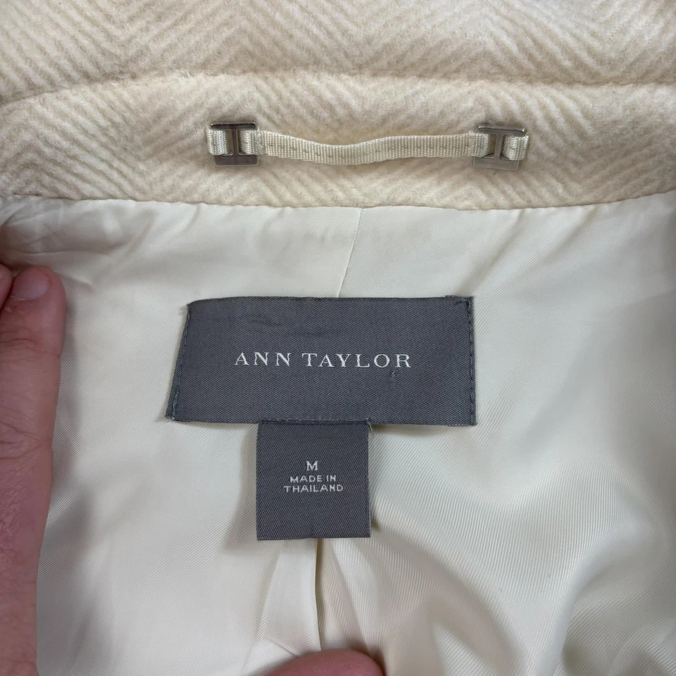 Abrigo Ann Taylor Mujer Mediano Marfil Mezcla Lana Espiga Chaquetón Chaqueta Academi Foto 3 de 4