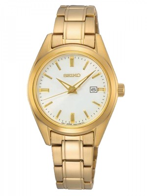 Seiko Damenuhr CLASSIQUE Edelstahl Goldfarben/Weiß mit Gliederband 30 MM Datum 1
