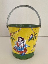 Vintage US Metal Toy Tin Litho Sand Pail, Children At Play With Wildlife