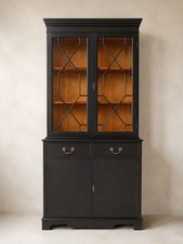 Vintage Black Regency Style Glass Fronted 2 Door Cabinet (b)