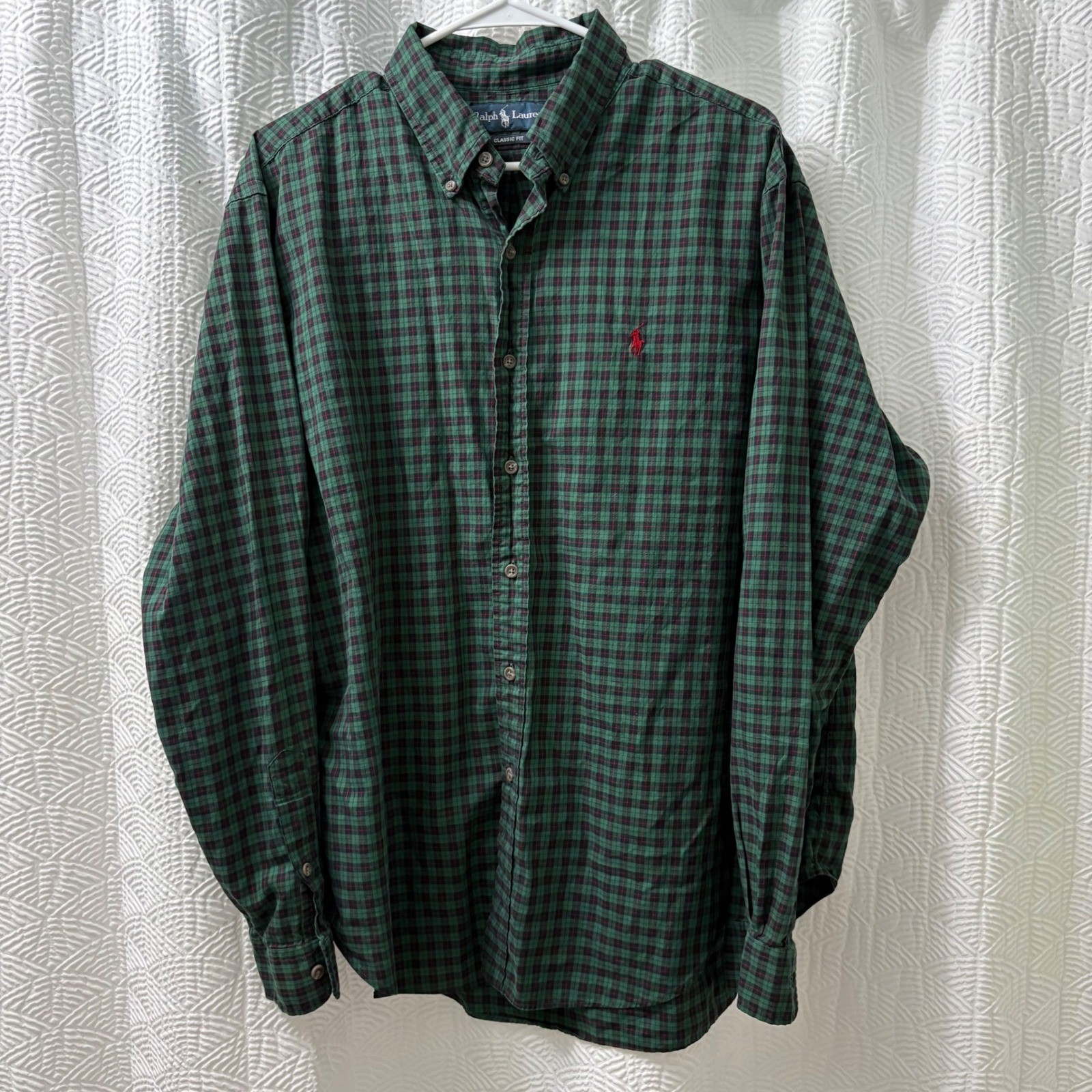 Ralph Lauren Classic Fit Gingham Plaid Holiday Shirt Preppy Quiet Luxury XL