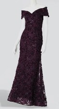 Xscape Women Purple Off The Shoulder Textured Lace Gown Dress Sz 8