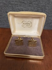 Gemelli quadrati vintage KIGU OF LONDON tono oro testurizzati - con scatola metà secolo