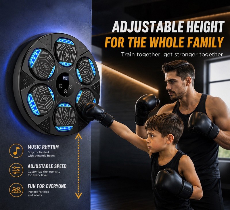 Smart Bluetooth LED Strike Pad, Adjustable Height/Speed, Music Rhythm w/ Gloves