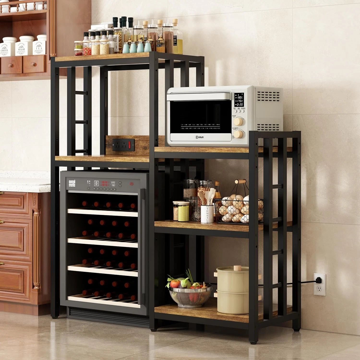 6 Tier Kitchen Bakers Rack with Power Outlet Brown