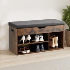 Uimoso Shoe Bench with Cushion 32x12x17.5 Inch 3 Compartments Entryway Storage