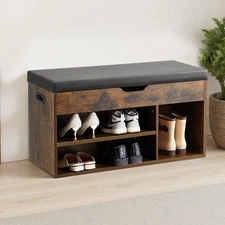 Uimoso Shoe Bench with Cushion 32x12x17.5 Inch 3 Compartments Entryway Storage