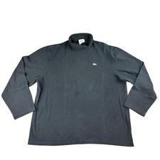 VTG Lacoste Mock Neck Shirt Men 8 Black Long Sleeve 100 Cotton France Made