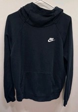 Nike Funnel Neck Hoodie Black Sz Medium White Swoosh Kangaroo Pocket Womans