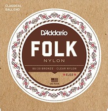 D'Addario Folk Nylon Guitar Strings, Ball End, 80/20 Bronze/Clear Nylon Trebles