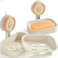 Double Layer Soap Dish for Shower 2 Pack, Wall Mounted Bar Soap Holder Suction C