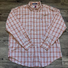 VTG Tommy Hilfiger Men's XL Long Sleeve Orange Plaid Button Up Shirt 100 Cotton