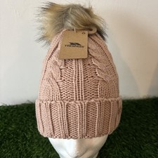 Trespass Ladies Beanie Hat Faux Fur Lined With Pom Pom Pink Brand New With Tag