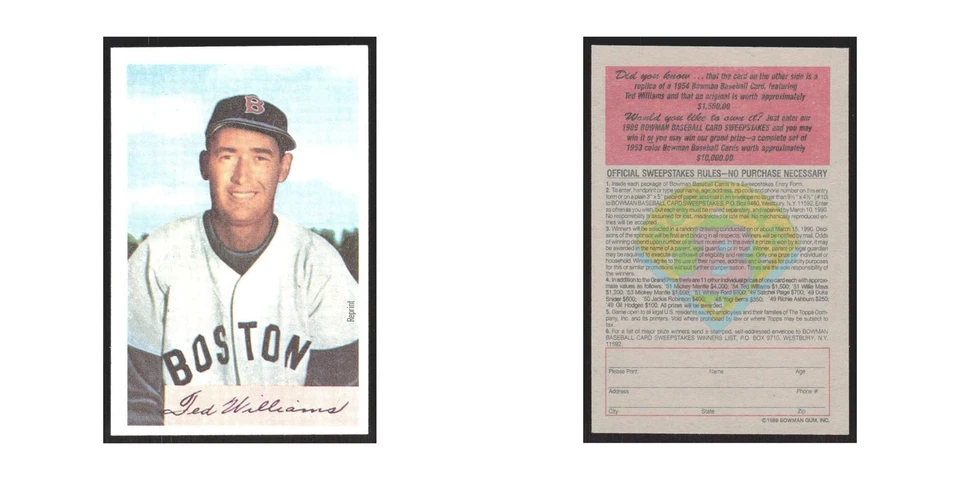 Bowman Ted Williams Red Sox 1989 #nan Foto 3 de 3