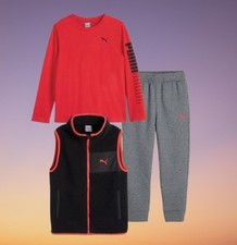 Puma Toddler Boy's 3pc Long sleeve Shirt Vest Pants Set Size 2T/3T/4T/5/6 New
